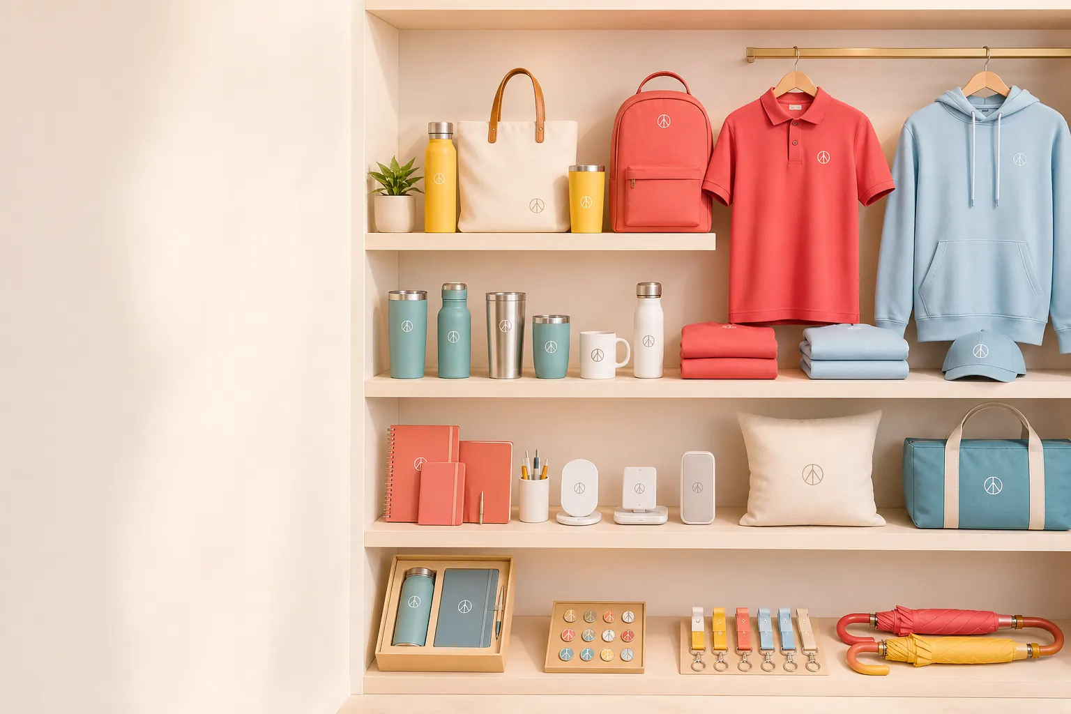 Showroom display of corporate giveaway samples