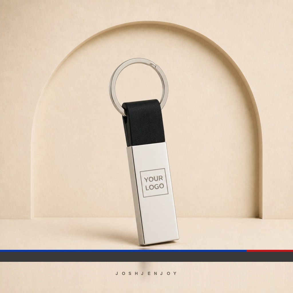 Metal Bar Keychain With Black Strap