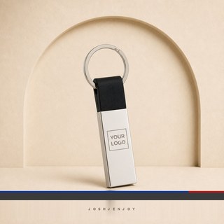 Metal Bar Keychain With Black Strap
