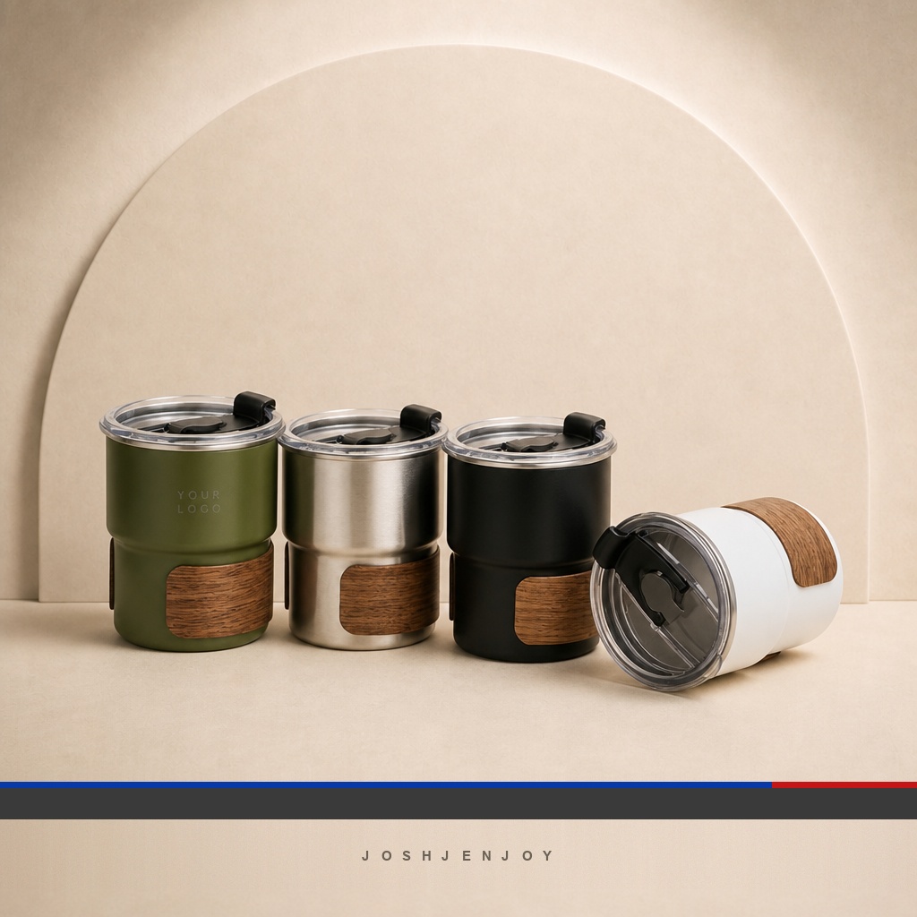 Mini Stainless Tumbler with Wood-Look Grip Band