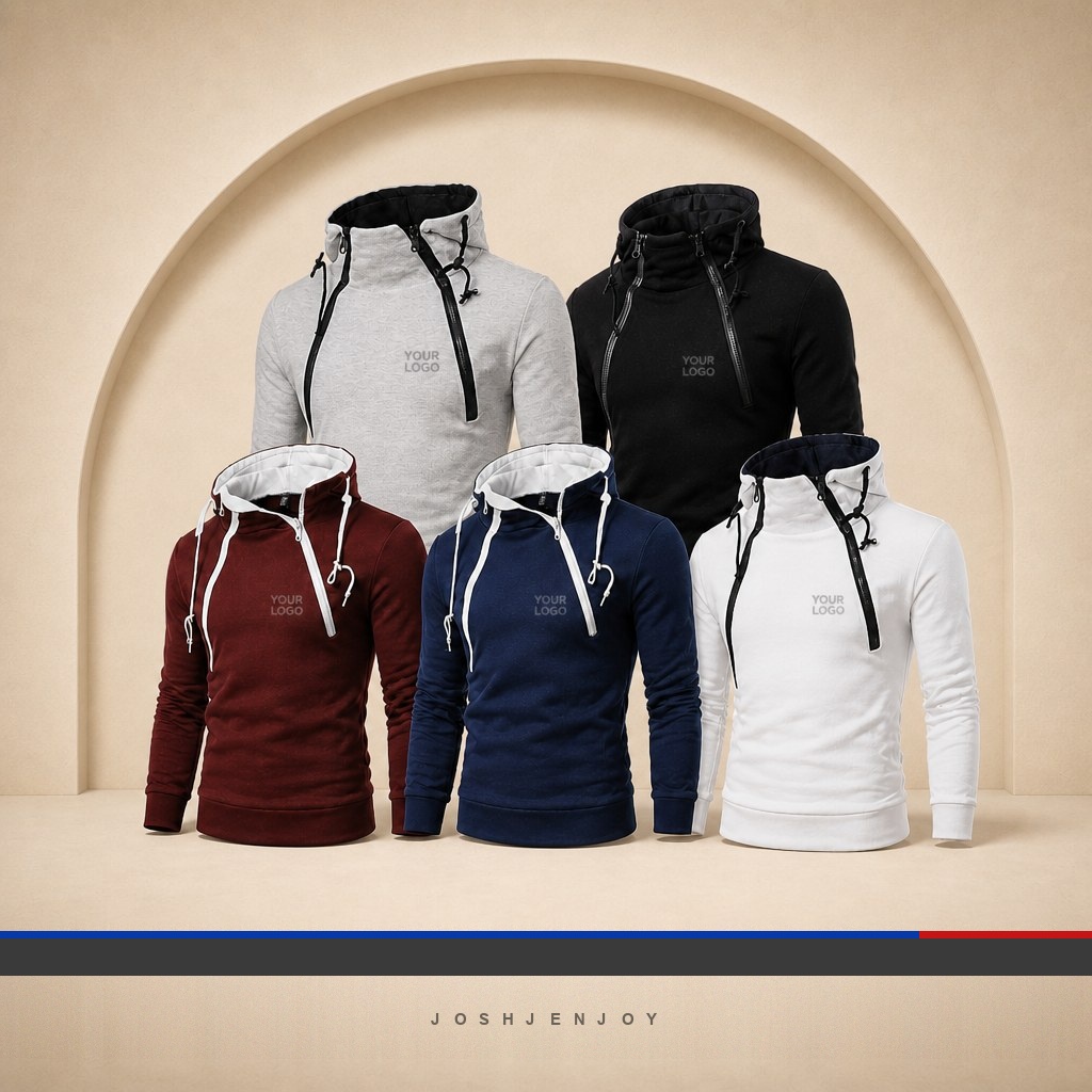 Double-Zip Stand-Collar Hooded Top