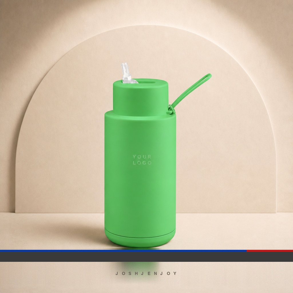 Straw-Lid Sports Bottle with Carry Strap