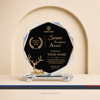 Octagon Crystal Award With Figurine