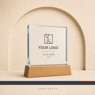 Glass Plaque With Wooden Base